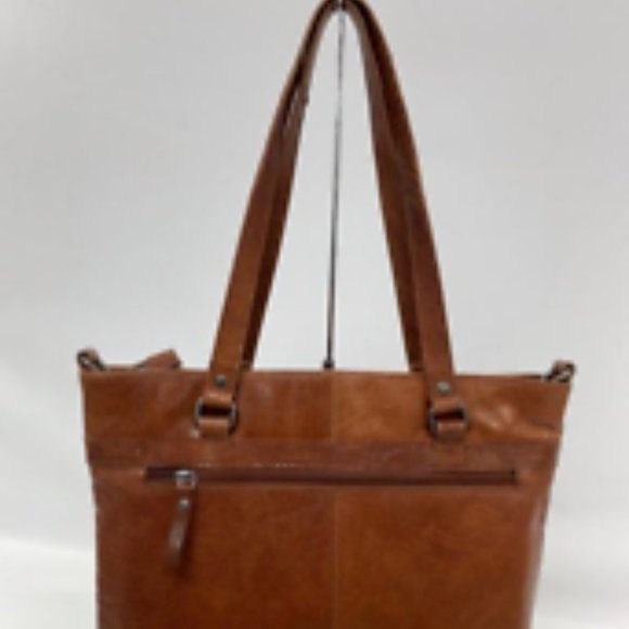 Spikes and Sparrows Women's Brown Leather Shoulder Tote Bag w/ Removeable Strap - Picture 6 of 7